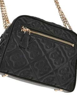 Mini sac à bandoulière noir zippé à monogrammes 4G brodés ton sur ton