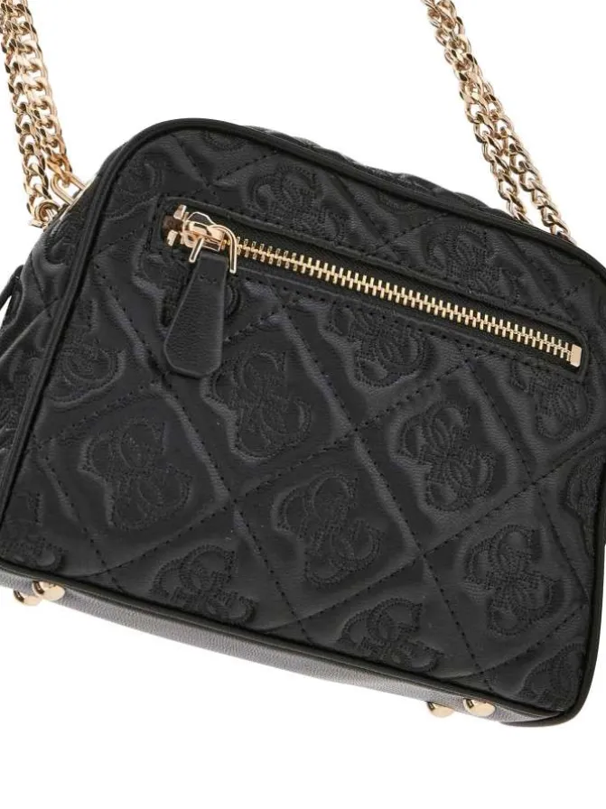 Mini sac à bandoulière noir zippé à monogrammes 4G brodés ton sur ton
