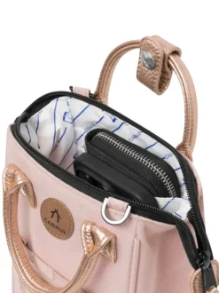 Mini sac à bandoulière rose uni zippé avec des détails roses gold satinés