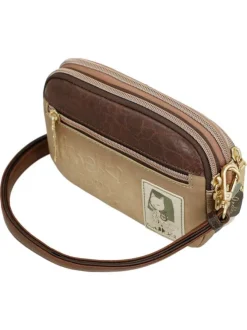 Mini sac beige avec des imprimés et une anse et deux zips