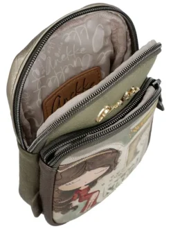 Mini sac beige, kaki et jaune avec des imprimés et une anse