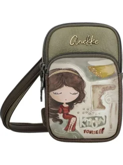 Mini sac beige, kaki et jaune avec des imprimés et une anse