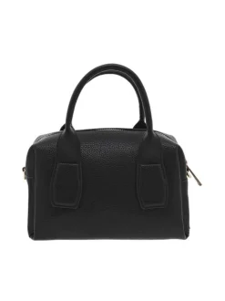Mini sac bowling porté main noir uni grainé avec une bandoulière large