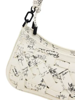 Mini sac en coton blanc avec des imprimés muni d'une anse et d'une bandoulière
