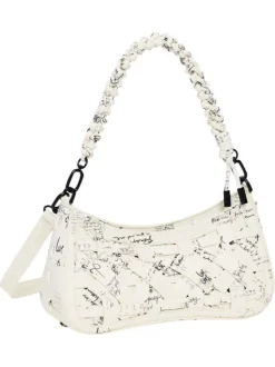 Mini sac en coton blanc avec des imprimés muni d'une anse et d'une bandoulière