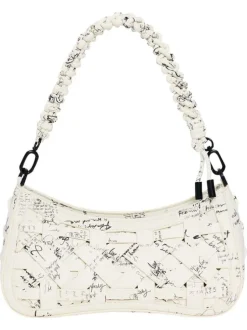 Mini sac en coton blanc avec des imprimés muni d'une anse et d'une bandoulière