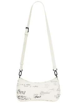 Mini sac en coton blanc avec des imprimés muni d'une anse et d'une bandoulière