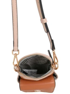 Mini sac à main camel uni avec une poche à rabat sur le devant