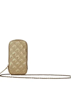 Mini sac matelassé pour téléphone doré avec une chaîne métallique