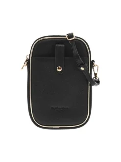Mini Sac noir uni grainé avec fermeture zippée et marque embossée
