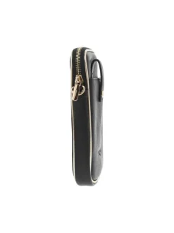 Mini Sac noir uni grainé avec fermeture zippée et marque embossée