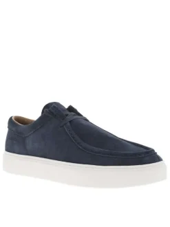 Mocassins bleu marine en cuir nubuck avec des lacets plats et logo embossé