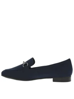 Mocassins bleu marine à talon plat avec boucle décorative sur le cou-de-pied