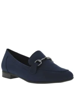 Mocassins bleu marine à talon plat avec boucle décorative sur le cou-de-pied