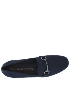 Mocassins bleu marine à talon plat avec boucle décorative sur le cou-de-pied