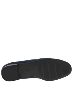 Mocassins bleu marine à talon plat avec boucle décorative sur le cou-de-pied
