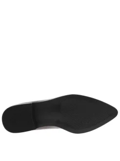 Mocassins bordeaux vernis avec semelle à talon décroché bas et bijoux dorés