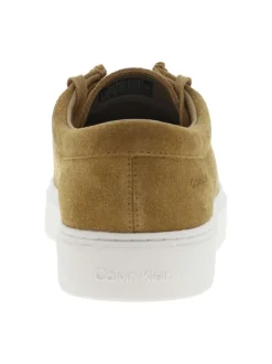 Mocassins camel en cuir nubuck avec des lacets plats et logo embossé