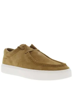 Mocassins camel en cuir nubuck avec des lacets plats et logo embossé