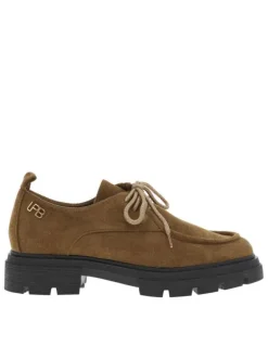 Mocassins camel à talon décroché bas avec des lacets ronds brillants