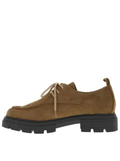 Mocassins camel à talon décroché bas avec des lacets ronds brillants