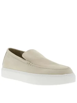 Mocassins Casual Hybride en cuir texturé beiges avec semelle à talon plat