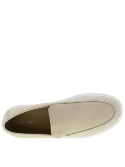 Mocassins Casual Hybride en cuir texturé beiges avec semelle à talon plat
