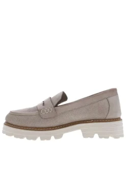 Mocassins coupe bateau en cuir beige à talon décroché moyen et à slip-on