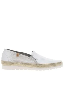 Mocassins en cuir argentés avec un aspect métallisé et des soufflets élastiqués