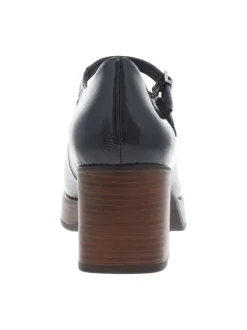 Mocassins en cuir bleu marine à talon décroché moyen et des boucles à ardillons