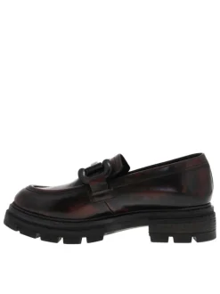 Mocassins en cuir bordeaux effet vieillit à semelle chuncky à talon décroché moyen