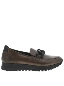 Mocassins en cuir bronze avec semelle à talon plat et maillons décoratifs