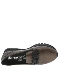 Mocassins en cuir bronze avec semelle à talon plat et maillons décoratifs