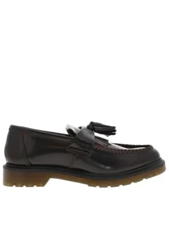 Mocassins en cuir enduis bordeaux à coupe bateau, à enfiler, à semelle plateau surélevée et brevetée