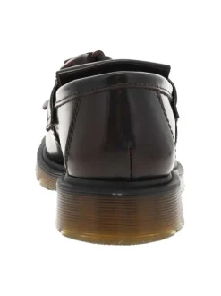 Mocassins en cuir enduis bordeaux à coupe bateau, à enfiler, à semelle plateau surélevée et brevetée