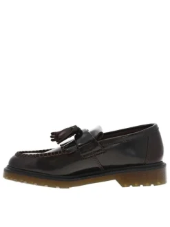 Mocassins en cuir enduis bordeaux à coupe bateau, à enfiler, à semelle plateau surélevée et brevetée