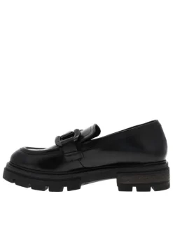 Mocassins en cuir noir coupe bateau à semelle type boots sans fermeture