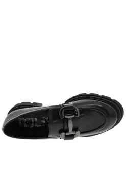 Mocassins en cuir noir coupe bateau à semelle type boots sans fermeture