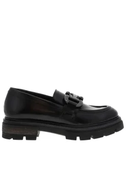 Mocassins en cuir noir coupe bateau à semelle type boots sans fermeture
