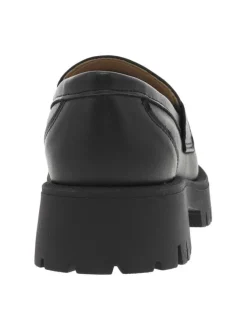 Mocassins en cuir noir à semelle plateau et coupe bateau à enfiler
