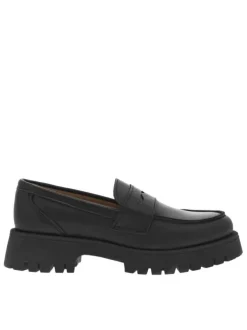 Mocassins en cuir noir à semelle plateau et coupe bateau à enfiler