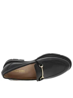 Mocassins en cuir noir à semelle plateau et coupe bateau à enfiler