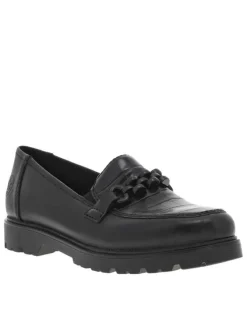 Mocassins en cuir noirs à semelle plate et à soufflets élastiqués