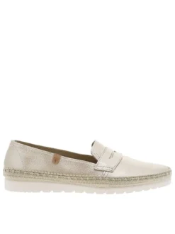 Mocassins en cuir or satinés à semelle plate et à fermeture slip-on