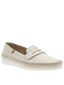 Mocassins en cuir or satinés à semelle plate et à fermeture slip-on
