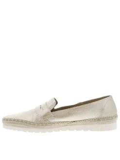 Mocassins en cuir or satinés à semelle plate et à fermeture slip-on