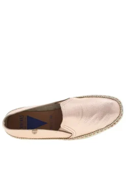 Mocassins en cuir rose avec soufflets élastiqués et aspect métallisé