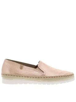 Mocassins en cuir rose avec soufflets élastiqués et aspect métallisé