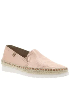 Mocassins en cuir rose avec soufflets élastiqués et aspect métallisé