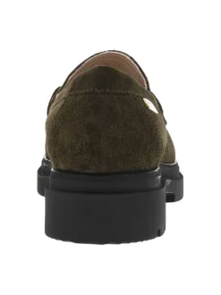 Mocassins en cuir suède kaki à semelle plateau à talon décroché bas